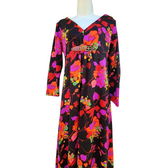 Vintage Floral Print Knit Maxi Dress S - Picture 3 of 4
